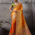 Vibrant Orange Premium Makhmal Satin Silk Saree Meenakari Weaving for Women