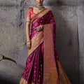 Gorgeous Wine Premium Makhmal Satin Silk Saree Meenakari Weaving for Women