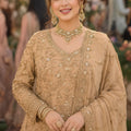 Luxury Beige Banarasi Silk Indo Western Lehenga with Heavy Embroidery Work for Women