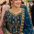 Royal Navy Blue Banarasi Silk Indo Western Lehenga with Heavy Embroidery Work for Women