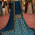 Royal Navy Blue Banarasi Silk Indo Western Lehenga with Heavy Embroidery Work for Women