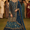 Royal Navy Blue Banarasi Silk Indo Western Lehenga with Heavy Embroidery Work for Women