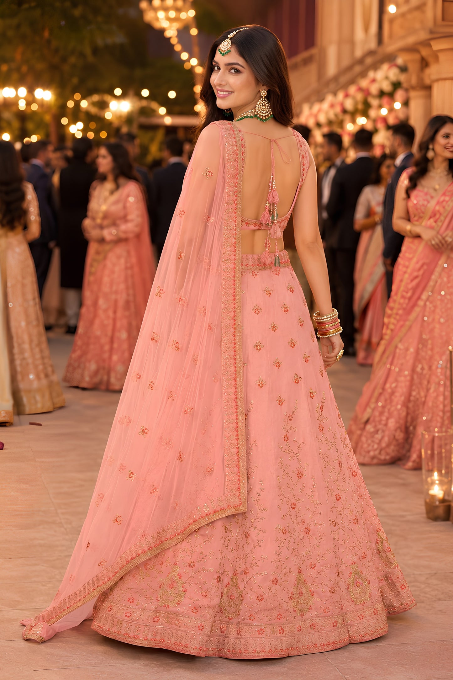 Stunning Pink Embroidered Designer Lehenga Choli Set with Matching Dupatta for Wedding