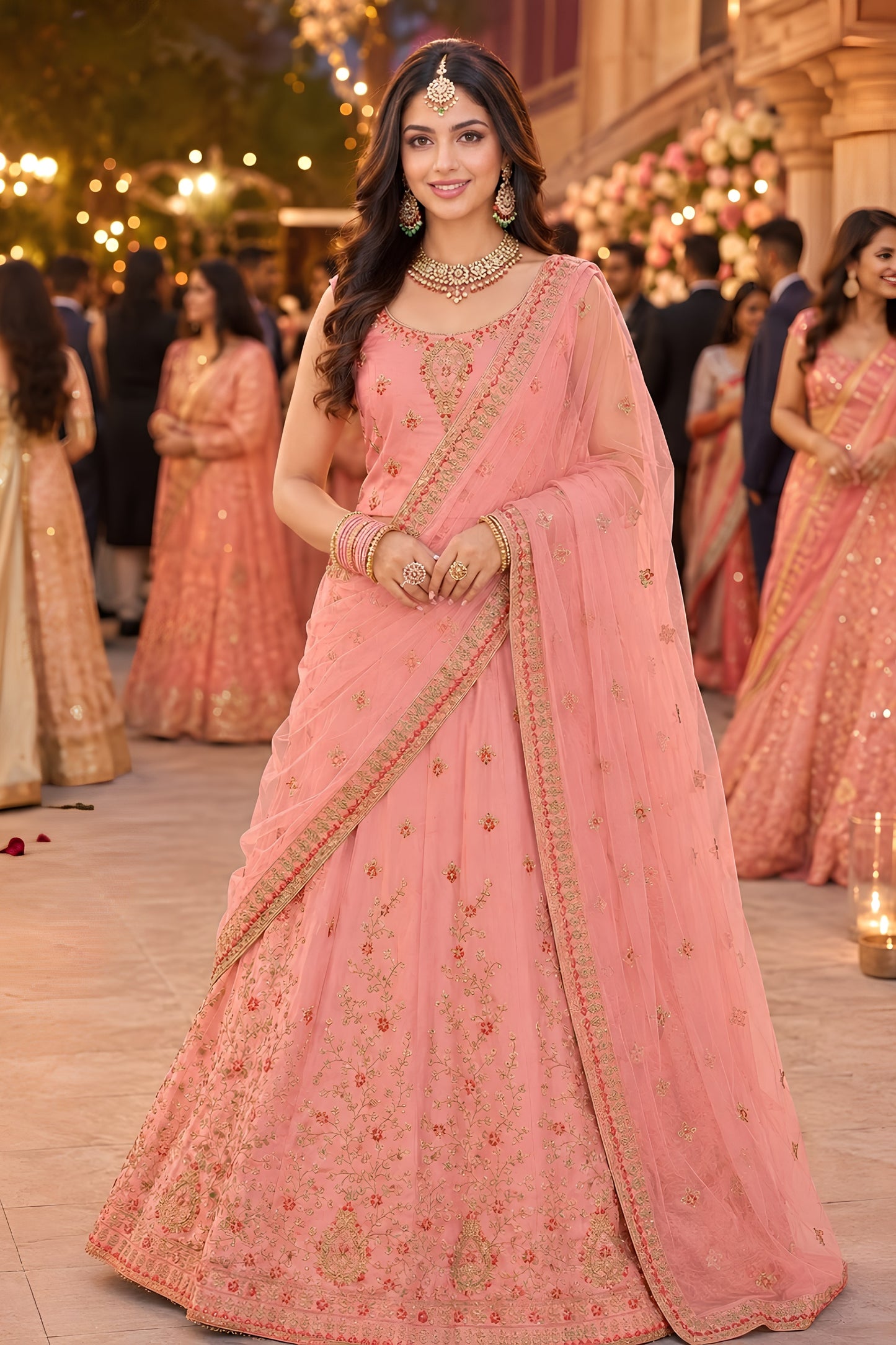 Stunning Pink Embroidered Designer Lehenga Choli Set with Matching Dupatta for Wedding