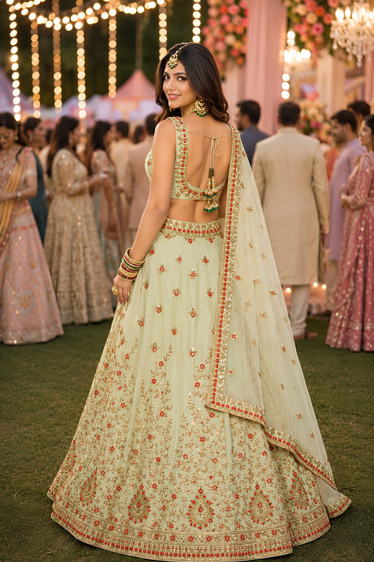 Charming Off White Embroidered Designer Lehenga Choli Set with Matching Dupatta for Wedding