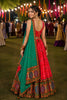 Stunning Red Crepe Satin Printed Designer Lehenga Choli with Contrast Green Dupatta