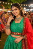 Gorgeous Green Crepe Satin Printed Designer Lehenga Choli with Contrast Red Dupatta
