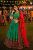 Gorgeous Green Crepe Satin Printed Designer Lehenga Choli with Contrast Red Dupatta