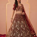 Regal Maroon Net Designer Lehenga Choli with Heavy Beads Work and Dupatta for Women