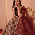 Regal Maroon Net Designer Lehenga Choli with Heavy Beads Work and Dupatta for Women