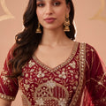Regal Maroon Net Designer Lehenga Choli with Heavy Beads Work and Dupatta for Women