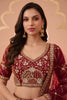 Regal Maroon Net Designer Lehenga Choli with Heavy Beads Work and Dupatta for Women