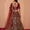 Regal Maroon Net Designer Lehenga Choli with Heavy Beads Work and Dupatta for Women