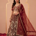 Regal Maroon Net Designer Lehenga Choli with Heavy Beads Work and Dupatta for Women