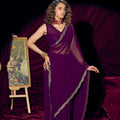 Deep Purple Georgette Saree with Embroidered Border Designer Saree