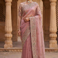 Dusty Pink Organza Silk Saree with Heavy Embroidery Designer Border