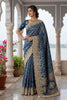 Navy Blue Banarasi Silk Saree Heavy Zari Embroidery Rich Designer Border