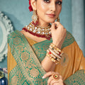 Mustard Banarasi Silk Saree with Green Zari Designer Contrast Border