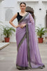 Lavender Organza Saree Designer Embroidered Border Sleeveless Blouse