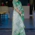 Mint Green Banarasi Silk Saree Floral Zari Weaving Woven Border