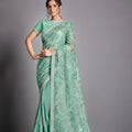  Mint Green Embroidered Georgette Saree with Designer Blouse