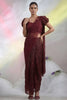Wine Sequins Embroidered Ready to Wear Designer Saree