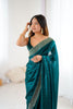 Teal Green Designer Georgette Saree with Heavy Golden Embroidered Border