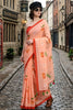 Peach Printed Saree Red Border Floral Motifs Casual Wear Saree