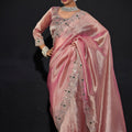 Dusty Pink Shimmer Silk Saree with Heavy Stone Zari Embroidered Border