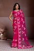  Rani Pink Embroidered Net Saree White Floral Sleeveless Designer Blouse 