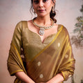 Rich Golden Brown Silk Saree Zari Polka Dot Weaving Designer Saree