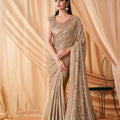 Beige Designer Saree with Subtle Golden Party Wear Saree 
