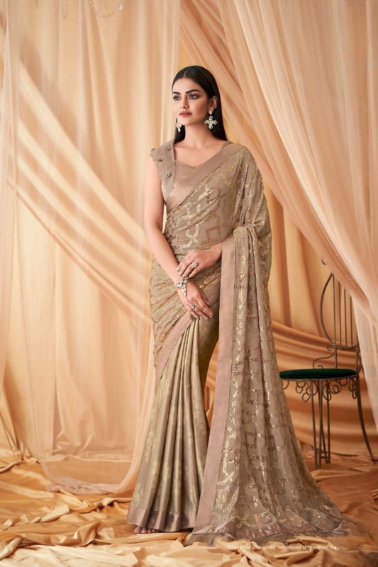 Beige Designer Saree with Subtle Golden Party Wear Saree 