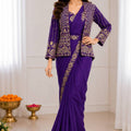 Purple Designer Saree Heavy Golden Embroidered Jacket Border