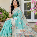 Aqua Blue Banarasi Silk Saree with Rich Woven Zari Pallu