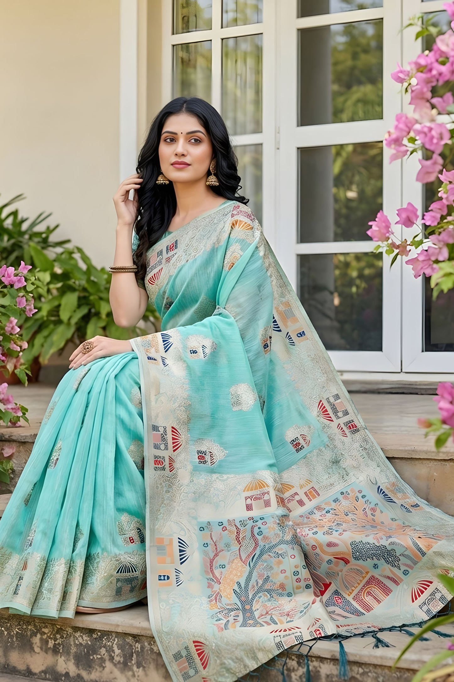 Aqua Blue Banarasi Silk Saree with Rich Woven Zari Pallu