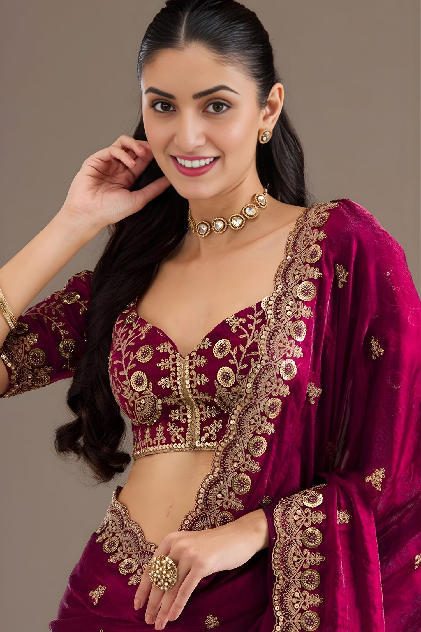 Wine Silk Saree with Heavy Zari Embroidered Border Designer Blouse