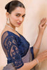 Grey Silk Saree Navy Blue Designer Embroidered Border