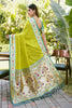 Lime Green Silk Saree with Teal Border Peacock Floral Weaving Work
