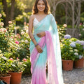 Sky Blue Pink Ombre Designer Saree with Sequin Embroidered Border