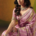 Pink Silk Saree Gold Zari Weaving Embroidered Border Readymade Blouse