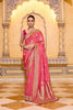 Peach Pink Banarasi Silk Saree with Golden Zari Contrast Magenta Blouse