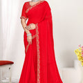 Red Silk Saree with Rich Golden Zari Border Designer Saree