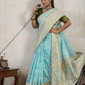 Sky Blue Banarasi Silk Saree with Zari Weaving Rich Designer Pallu
