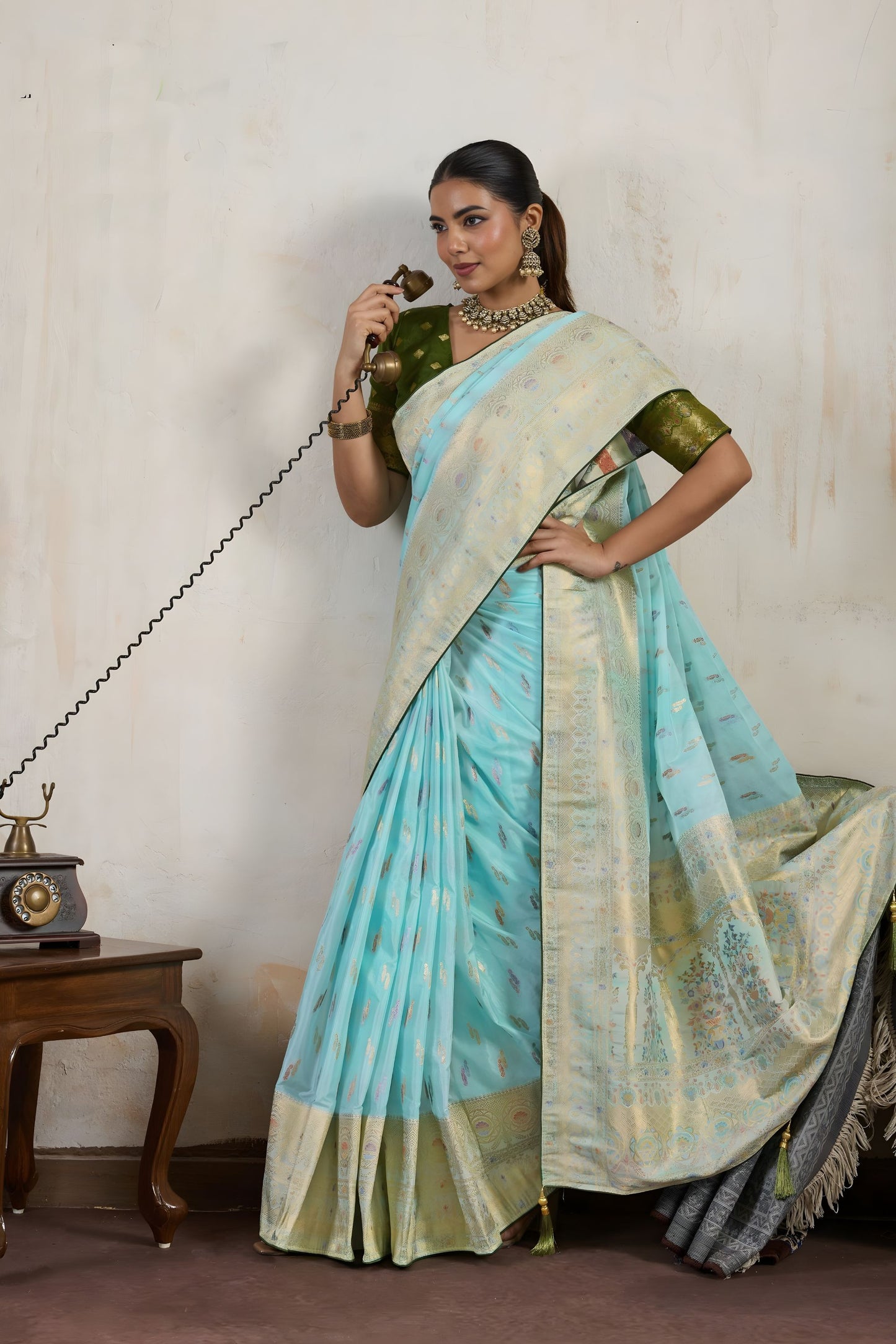 Sky Blue Banarasi Silk Saree with Zari Weaving Rich Designer Pallu