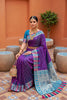 Purple Silk Saree Teal Green Contrast Border Traditional Wear