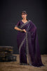 Wine Purple Silk Saree Antique Silver Zari Border Party Wear Saree