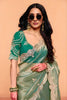 Sea Green Designer Embroidered Silk Saree Heavy Border Blouse Piece