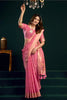 Pink Soft Silk Saree with Floral Embroidery Gold Zari Border