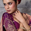 Magenta Banarasi Silk Saree Gold Zari Border Floral Weaving Saree